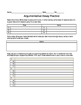 argumentative essay graphic organizer answer key