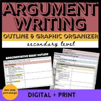 Preview of Argumentative Essay Graphic Organizer, Argumentative Essay Writing Outline