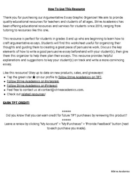 Preview of Argumentative Essay Graphic Organizer Template for Practicing Persuasive Writing