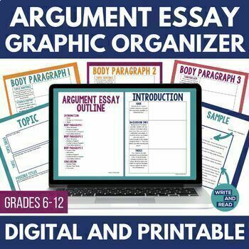Preview of Argumentative Essay Graphic Organizer and Sample - Digital & Printable Argument