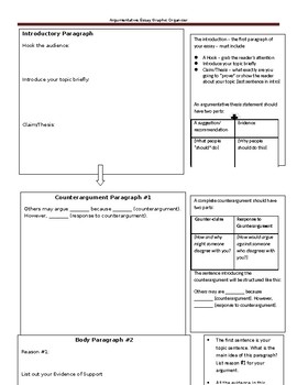 Preview of Argumentative Essay Graphic Organizer with Notes