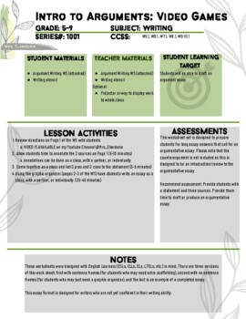 Preview of Argumentative Essay - Lesson Plan and Graphic Organizer