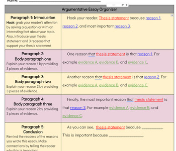 Preview of Argumentative Essay Organizer