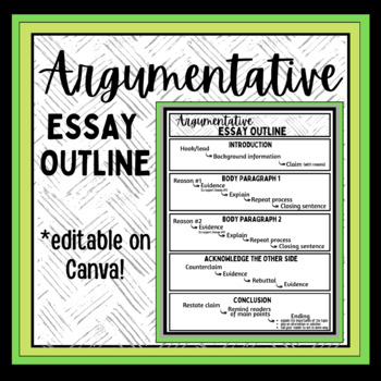 Preview of Argumentative Essay Outline (editable)