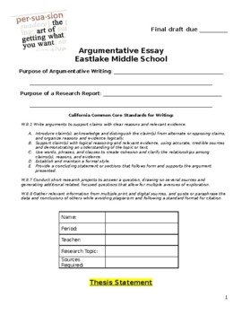 argumentative essay packet middle school