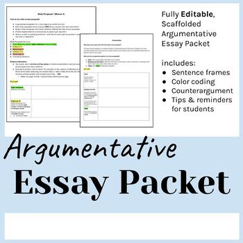 Argumentative Essay Packet: FULL Scaffolded Essay Writing by ...