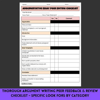 argumentative essay peer review checklist