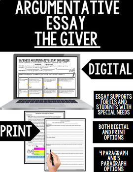 Preview of Argumentative Essay / Persuasive Essay NO PREP The Giver Digital & Print
