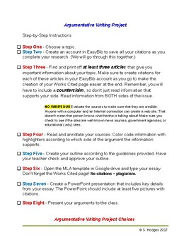 Preview of Argumentative Essay Print-and-Go Project Directions