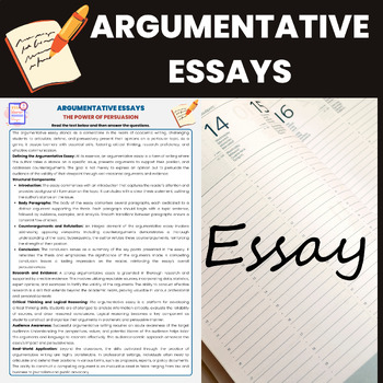 Preview of Argumentative Essay Reading Comprehension Worksheet
