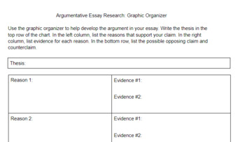 Preview of Argumentative Essay Research: Graphic Organizer