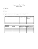 Argumentative Essay Research Graphic Organizer Worksheet (