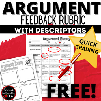 Preview of Argumentative Writing Essay Rubric and Peer Review FREE