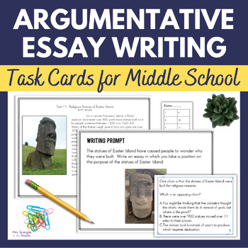 Preview of Argumentative Essay Writing Task Cards for Middle School - Text Based