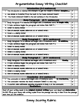 Preview of Argumentative Essay Writing Checklist with 7 point Rubric