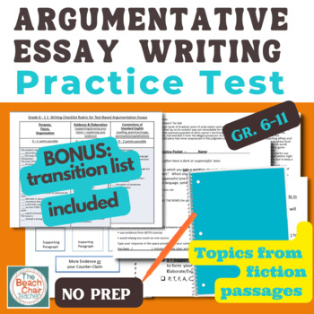 Preview of Argumentative Essay Writing Lesson, Practice Test, Graphic Organizer Rubric