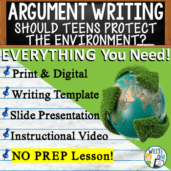 Preview of Argumentative Essay Writing Unit - Rubric - Graphic Organizer - Environment