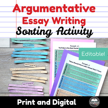 Preview of Argumentative Essay Writing Sorting Activity - Print and Digital - Editable 