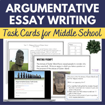 Preview of Argumentative Essay Writing Task Cards for Middle School - Printable & Digital