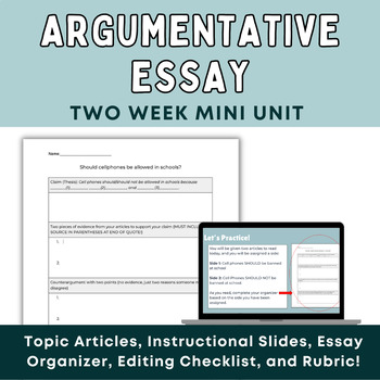 Preview of Argumentative Essay Writing for Middle School with Texts and Graphic Organizer