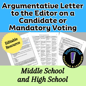 Preview of Argumentative Letter to the Editor on a Candidate or Mandatory Voting and Rubric