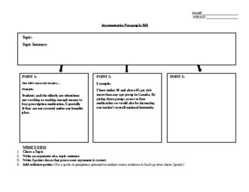 Preview of Argumentative Paragraph Graphic Organizer: Proposing a Bill