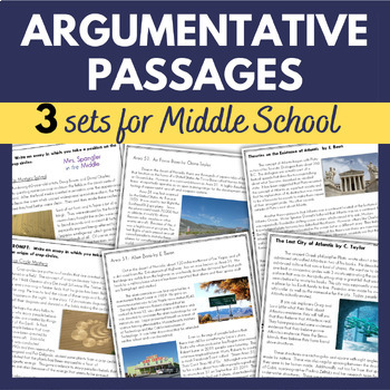 Preview of Argumentative Passages - Writing Prompts - Essay Outline - Middle School