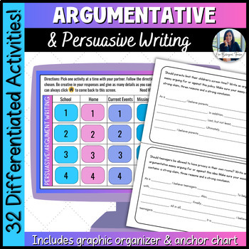 Preview of Argumentative Persuasive Differentiated Essay Writing | Graphic Organizers | ESL