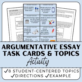 Preview of Argumentative Writing Activity - Persuasive Essay Task Cards