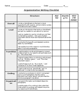 Preview of Argumentative/Persuasive Essay Writing Checklist for Students