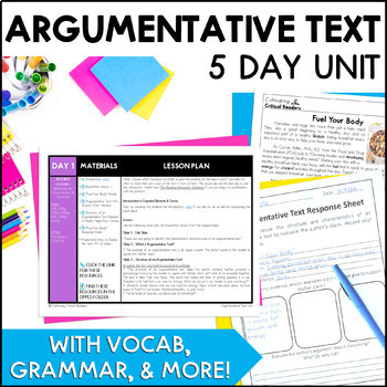 Preview of Argumentative Text 5 Day Unit with 4 Original Passages and More