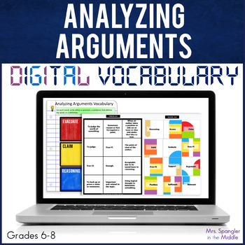 Preview of Argumentative Text Analysis DIGITAL Vocabulary - Organizer, Game, Quiz