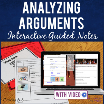 Preview of Argumentative Text Analysis Printable AND Digital Guided Notes Middle School