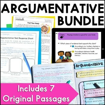 Preview of Argumentative Text Bundle with 7 Original Argumentative Passages and Task Cards