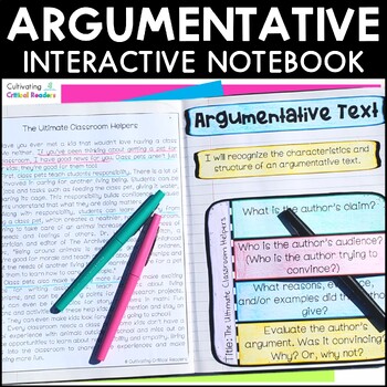 Preview of Argumentative Text - Reading Interactive Notebook Pages & Argumentative Passage