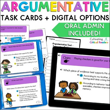 Preview of Argumentative Text Task Cards - Identify Supporting Evidence w/ Digital Options