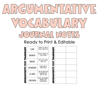 Preview of Argumentative Vocabulary Journal Notes (Editable)