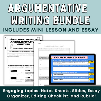 Preview of Argumentative Writing BUNDLE with Essay, Lessons, Texts, and Graphic Organizer