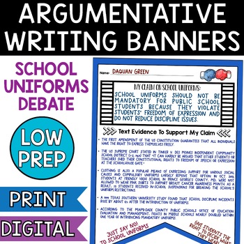 Preview of Argumentative Writing Banners - Research Project - School Uniforms Debate