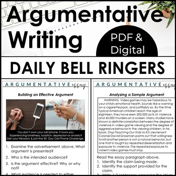 Preview of Argumentative Writing Bell Ringers to Frame Daily Lesson Plans & Teach Technique