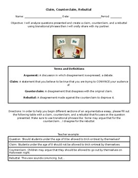 Preview of Argumentative Writing: Claim, Counterclaim, and Rebuttal