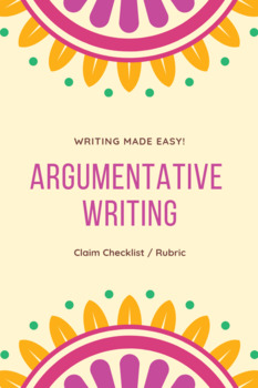 Preview of Argumentative Writing: Claims/Thesis Checklist and Rubric