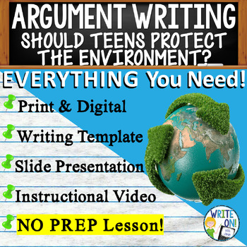 Preview of Argumentative Essay Writing Unit - Rubric - Graphic Organizer - Environment