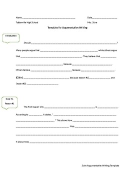 Preview of Argumentative Writing Essay Template for Struggling Learners/ ELLs