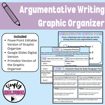 Preview of Argumentative Writing Graphic Organizer EDITABLE, DIGITAL & PRINTABLE