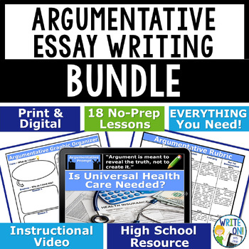Preview of Argumentative Essay Writing Bundle - Rubric - Graphic Organizer - Outline - Quiz