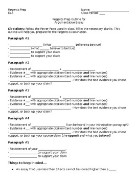 Preview of Argumentative Writing Outline for CC English Regents Examination