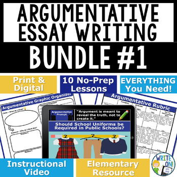 Preview of Argumentative Writing Prompt Bundle - Rubric, Graphic Organizer, Template, Quiz