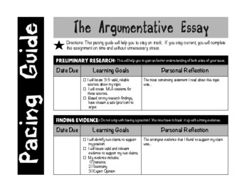 Preview of Argumentative Writing (Student Pacing Guide)