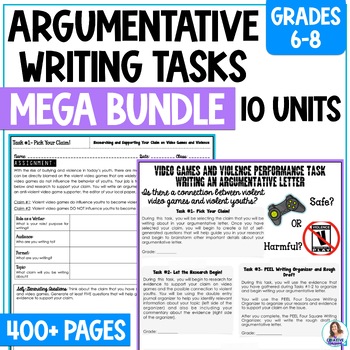 Preview of Argumentative Writing Units  - 9 Argumentative Essays - Middle School ELA